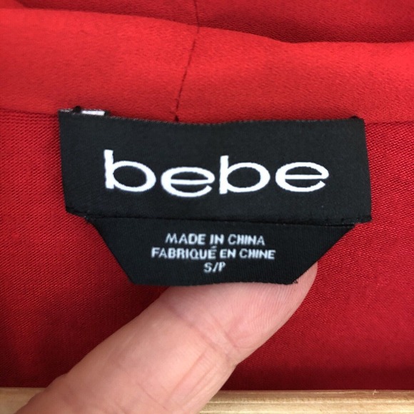 Bebe Red Deep V Body Suit Jumpsuit Sheer Front Long Sleeve One Piece Women Small - Picture 3 of 11